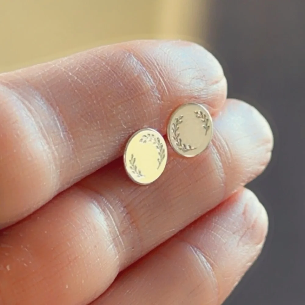 Sterling Silver Leaf Stamped Stud Earrings